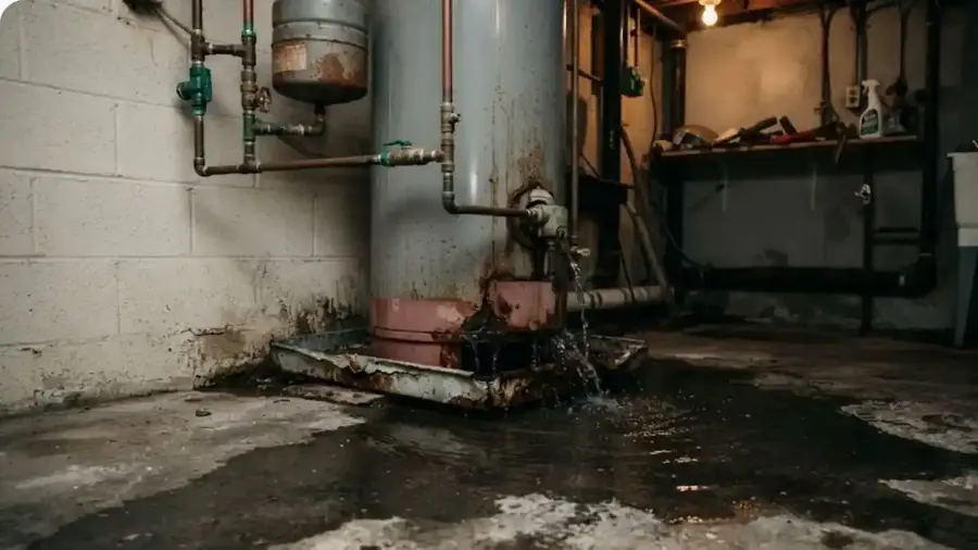 Dark contaminated black water in a basement during a sewage cleanup in Encino, CA